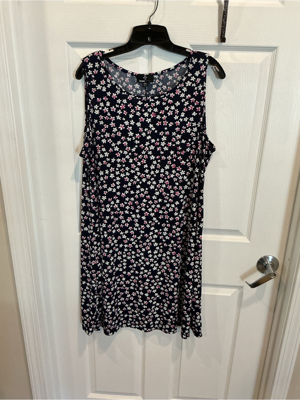 Ronni Nicole Navy Floral Sleeveless Shift Dress with Pink & White Blossoms